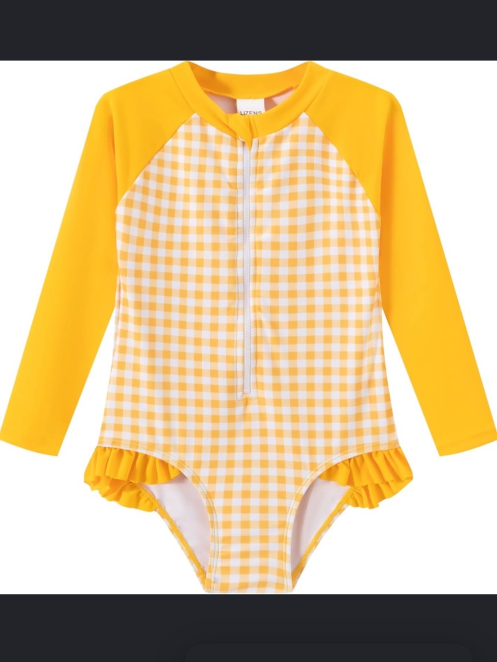 NWT- 3 T/ 4T Yellow Gingham Long-Sleeve toddler One-Piece Rash Guard Swimw